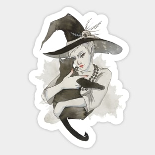 the witch with the cat Sticker